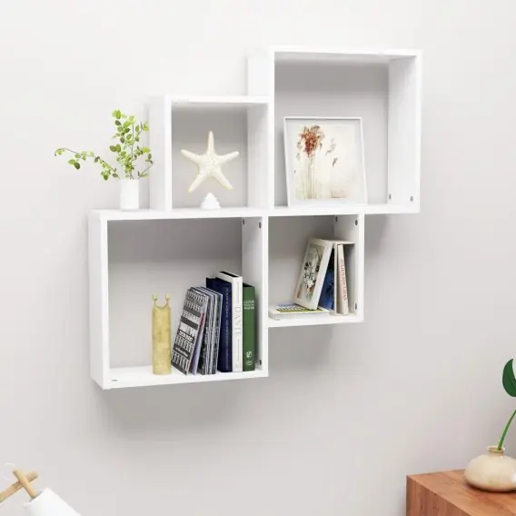 Taniej Półka ścienna kostki, biała 80x15x78,5, materiał drewnopochodny Lumarko! - Hurtownia wielobranżowa Lumarko